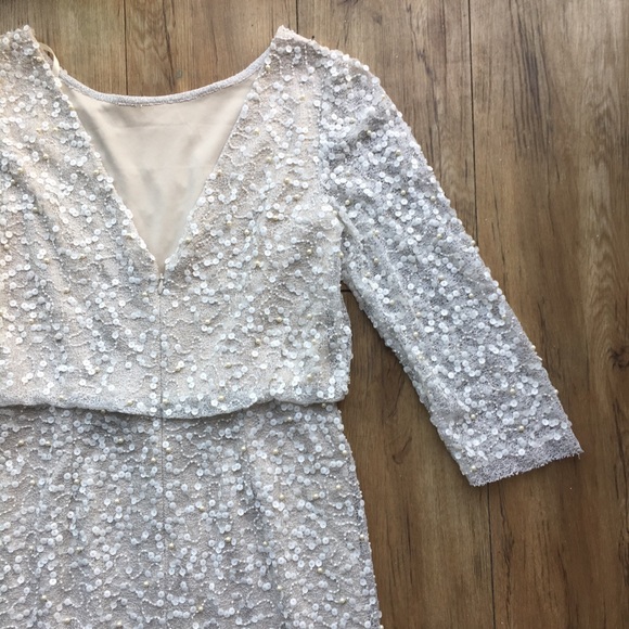 NWT ADRIANNA PAPELL Long Sleeve Pearl Beaded Dress with Slit - Picture 7 of 11